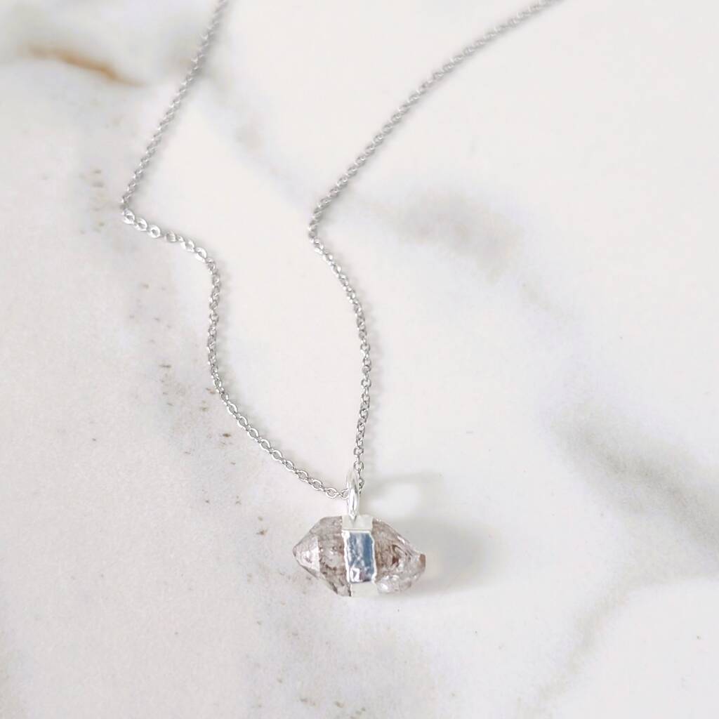 Double Terminated Herkimer Diamond Pendant Necklace, Silver, 1 of 8