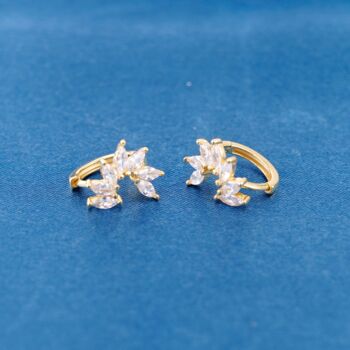 Gold Leaf Cz Cluster Huggie Earrings, 4 of 7