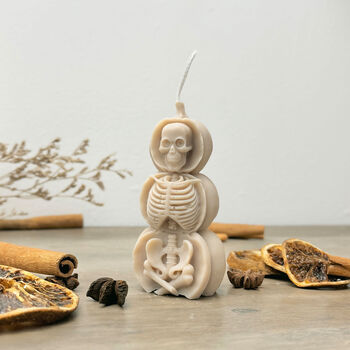 Beige Halloween Skeleton Candle And Pumpkin Halloween Decor, 3 of 9