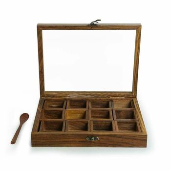 Wooden Handcrafted Spice Box 12 Square Compartments, 2 of 3