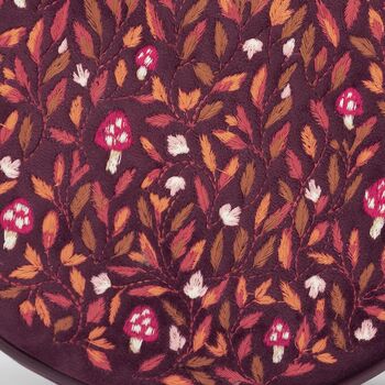 Magical Mushroom Embroidered Burgundy Velvet Circle Bag, 9 of 9