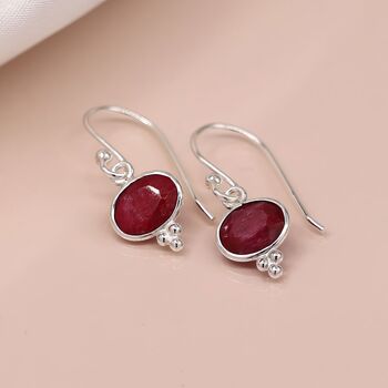 Sterling Silver Oval Ruby Drop Earrings, 4 of 11