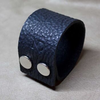 Wide Personalised Leather Bracelet With Silver Button, 10 of 11
