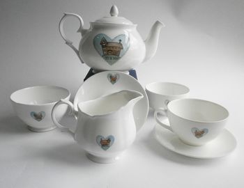 Teapot, Sugar And Cream Jug, Blue Or Red Heart Design, 5 of 6