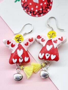 Festive Painted Angel Earrings With Stand, 7 of 11