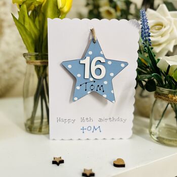 Personalised 16th Star Birthday Card Wooden Gift, 2 of 7