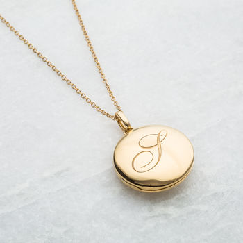14k Gold Vermeil Engraved Initial Locket Necklace, 8 of 12