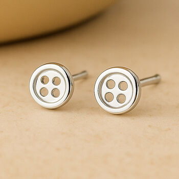 Sterling Silver Sewing Button Stud Earrings, 2 of 6