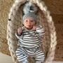 Embroidered Grey Single Pom Pom Knitted Baby Hat, thumbnail 7 of 9
