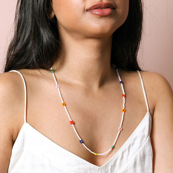Colourful Daisy White Beaded Necklace, 3 of 3