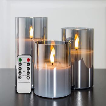 Three Pack Silver Grey Realistic LED Fake Candles, 2 of 6