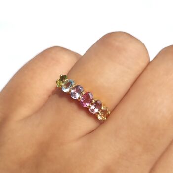 Rainbow Multicoloured Gemstone Half Eternity Ring, 6 of 12
