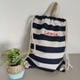 Nautical Striped Cotton Drawstring Bag Backpack, thumbnail 2 of 12