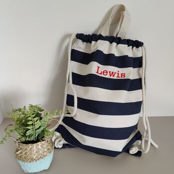 Nautical Striped Cotton Drawstring Bag Backpack, 2 of 12