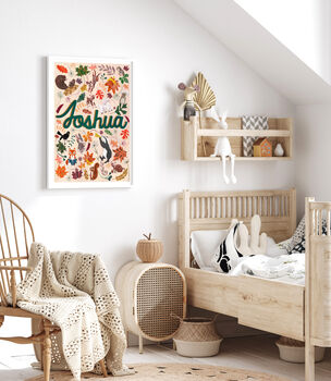 Personalised Woodland Name Print | Storybook Forest Animal Nursery Decor | Baby Keepsake Gift, 4 of 10