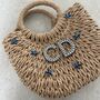 Personalised Ada Blue Starfish Half Moon Wicker Basket Drawstring Bag, thumbnail 3 of 5