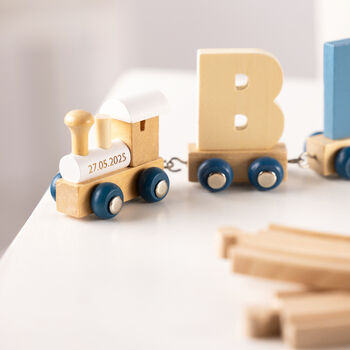 Engraved New Baby Polar Wooden Name Train, 2 of 12