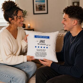 Personalised 'Customer Review' Cushion Funny Gift For Men, 4 of 12