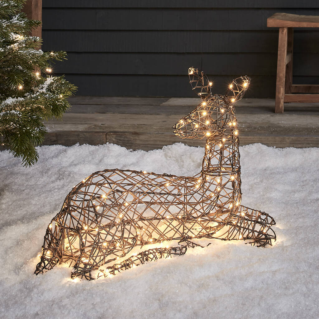 Studley Rattan Resting Doe Light Up Reindeer By Lights4fun