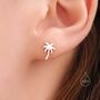 Sterling Silver Tiny Palm Tree Stud Earrings Earrings, thumbnail 6 of 10