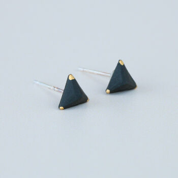 Sterling Silver Black Triangle Stud Earrings, 2 of 4