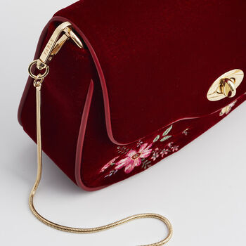 Mary Floral Embroidered Red Velvet Clutch, 8 of 8