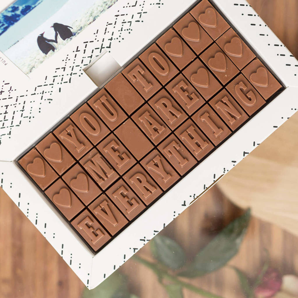 romantic chocolate gift for her by morse toad chocolate messaging