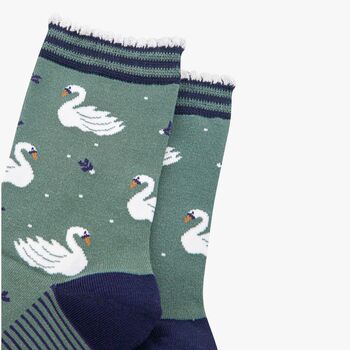 Swans Swimming Women's Bamboo Ankle Socks Sage Green, 2 of 4