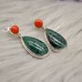 Green Emerald, Coral Sterling Silver Earrings, thumbnail 2 of 9