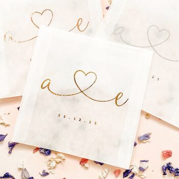 Set Of 10 Foil Initials Heart Wedding Confetti Bags, 2 of 5