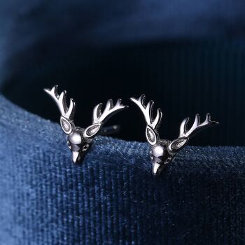 Sterling Silver Small Stag Head Stud Earrings, 3 of 11