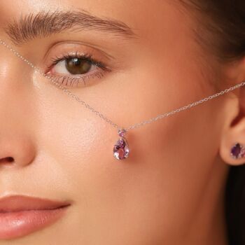 Pink Ruby And Amethyst Pear Cut Pendant Necklace In Sterling Silver And Gold Vermeil, 4 of 11