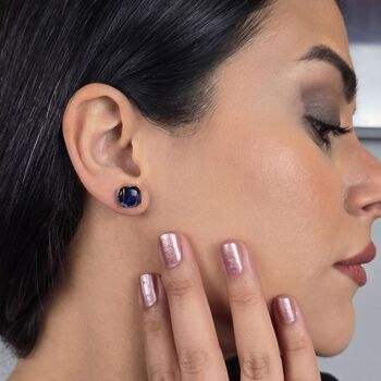 Sapphire September Birthstone Gold Plated Stud Earrings, 2 of 4