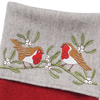 Embroidered Robin And Mistletoe Christmas Stocking, 3 of 5