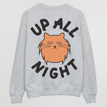 Up All Night Men's Cat Slogan Sweatshirt, 5 of 6