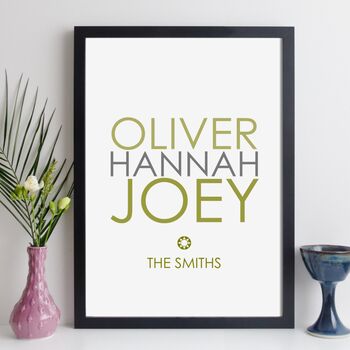 Personalised Family Names Print With Message Family Gift, 9 of 12