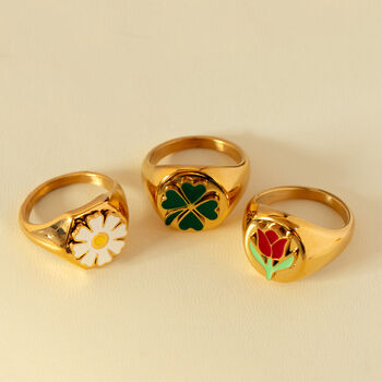 Signet Ring With Cute White Enamel Daisy Flower, 2 of 4
