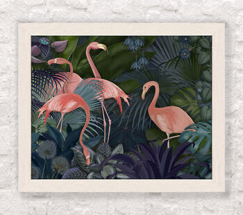Flamingos In Blue Garden, Art Print, 5 of 6
