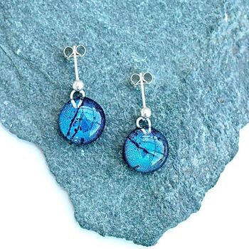 Sapphire Blue Round Glass Drop Earrings, 3 of 12