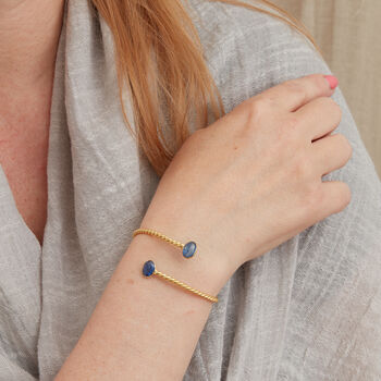 Blue Kyanite Silver Gold Plated Adjustable Bangle, 2 of 12