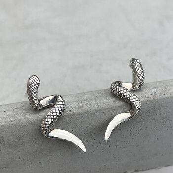 925 Sterling Silver Serpent Snake Studs Earrings, 8 of 9