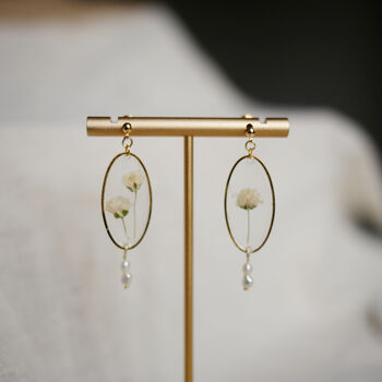 Baby Breath Dangle Stud Earrings With Freshwater Pearls, 5 of 6