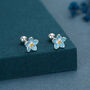 Sterling Silver Forget Me Not Flower 18 G Screw Back Stud Earrings With Ball Backs, thumbnail 3 of 11