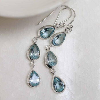 Sterling Silver Triple Blue Topaz Dangly Teardrops, 2 of 3