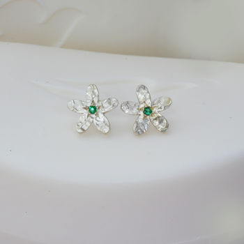 Emerald And Silver Flower Earrings, 2 of 3