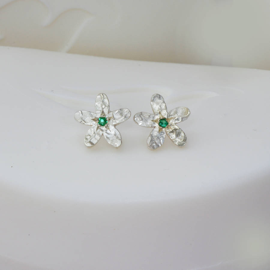 Emerald And Silver Flower Earrings By Anthony Blakeney ...