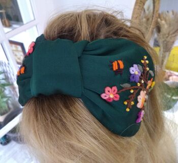 Black Linen Headband With Flowers, 5 of 6