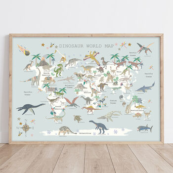 Dinosaur World Map Print With Dinosaur Names, 2 of 7