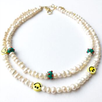 Smiley With Pearls Choker Gold Plated Silver Necklace, 2 of 5