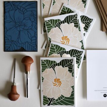 Linocut Gardenia Flower Notecards Set Of Eight, 6 of 8